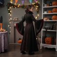 thumbnail image 6 of Virmaxy Girls Halloween Costume High Collar Lace Up Front Gothic Dress Long Bell Sleeve Floral Maxi Dress for Vampire Witch Party Sizes 3T 13Y, Wine, 6 of 11