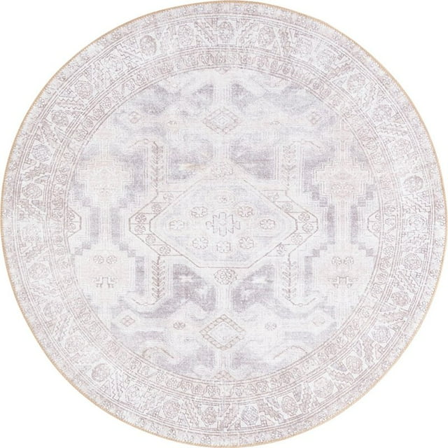 Unique Loom Tapis de Bordure Médaillon Revival 5 Pieds x 5 Pieds Rond Gris/ivoire