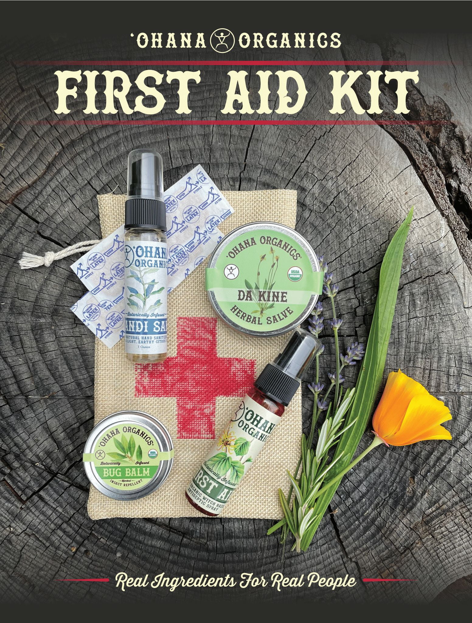 'Ohana Organics Summer First Aid Kit- Includes 2 oz Da Kine Salve, 1 oz Bug Balm, 1 oz Handi Sani, & 1 oz First Aid Spray-