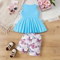 thumbnail image 6 of TOWED22 Infant Baby Girl 2 Piece Adorable Outfits Sleeveless Tee and Shorts Sweet Sets Summer Tank Top Clothing for Toddler Casual Elastic Waist Clothes(Sky Blue,9-10 Y), 6 of 9