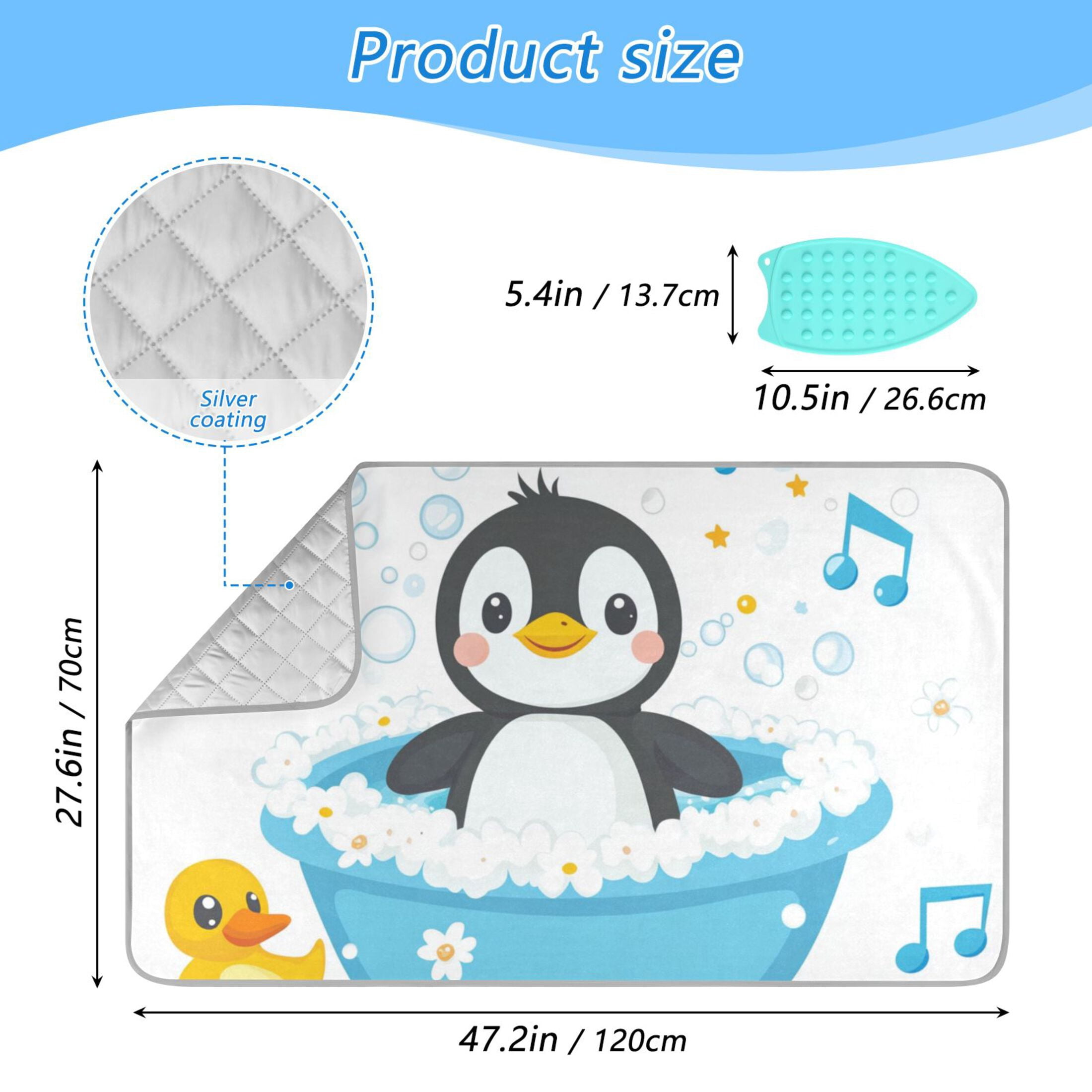 Cute Penguin Bathing Ironing Mat Blanket Portable Travel Ironing Pad Heat Resistant Pad 47.2" x 27.6”