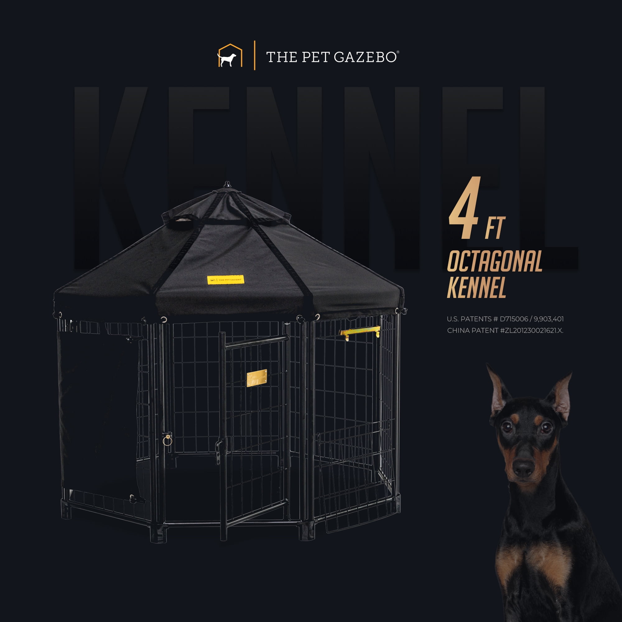 PET GAZEBO INDOOR AND OUTDOOR OCTAGONAL DOG KENNEL WITH POLYESTER COVER AND SIDE SUNSHADE, 4FT