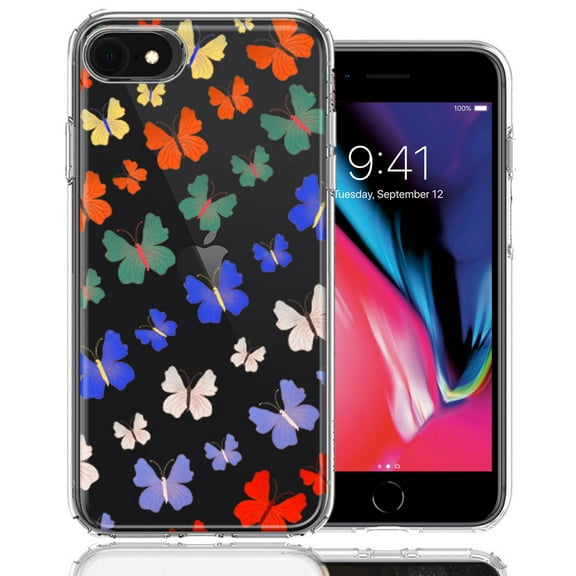 MUNDAZE For Apple iPhone 6/7/8/SE Colorful Butterflies Design Double Layer Phone Case Cover