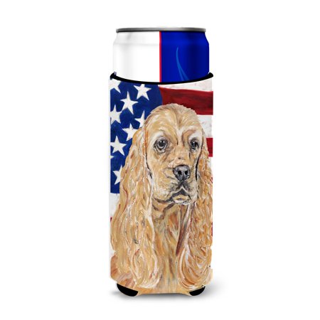 

Cocker Spaniel Buff USA American Flag Ultra Beverage Insulators for slim cans