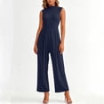thumbnail image 5 of PBFRDSJ Jumpsuits for Women Casual Sleeveless Mock Neck Ruched Wide Leg Jumpsuit Casual Formal Long Romper with Pockets, 5 of 7