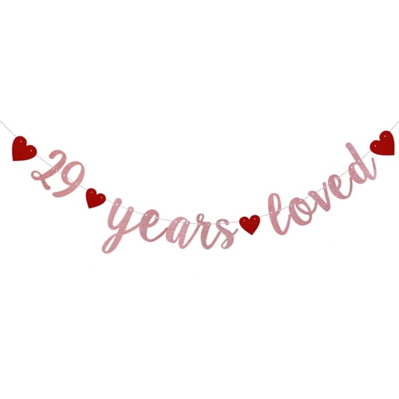 29 Years Loved Banner, Pre-Strung,Rose Gold Glitter Paper for 29th Birthday/Wedding Anniversary Party Decorations Supplies, No Assembly Required,Rose Gold,