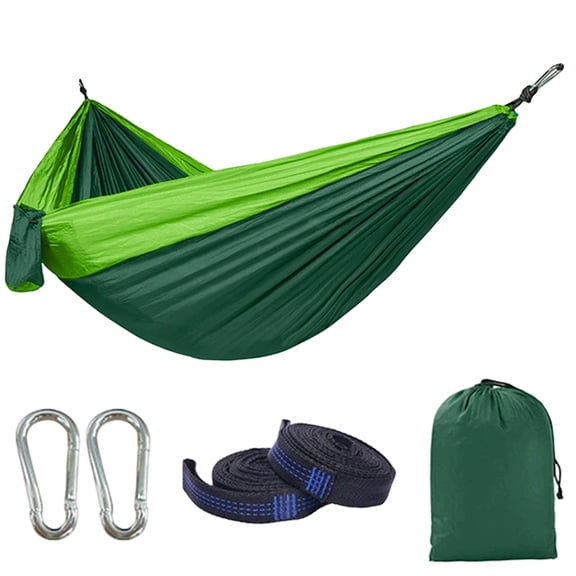 Dark Green Camping Hammock Double, 106"×55" Portable Nylon Hammock with Tree Straps and Carabiners, 440lbs Capacity Lightweight Hammock for Camping Hiking Backpacking Travel Beach Backyard