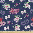 thumbnail image 2 of Floral Fabric by the Yard, Pattern of Colorful Carnival Accessories Ribbons Keys Vintage Feminine, Upholstery Fabric for Dining Chairs Home Decor Accents, Indigo and Multicolor by Ambesonne, 2 of 5