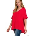 thumbnail image 2 of Zenana Women's V Neck Woven Airflow Dolman Short Sleeve Hi-Low Blouse Top, 2 of 6
