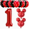 Hongkai Mickey Mouse 1st Birthday Girl Decorations Girls First Decor Party Supplies Set Princess Red Black One Confetti foil Latex Balloons Happy Birthday Banner Number1 Foil Balloons