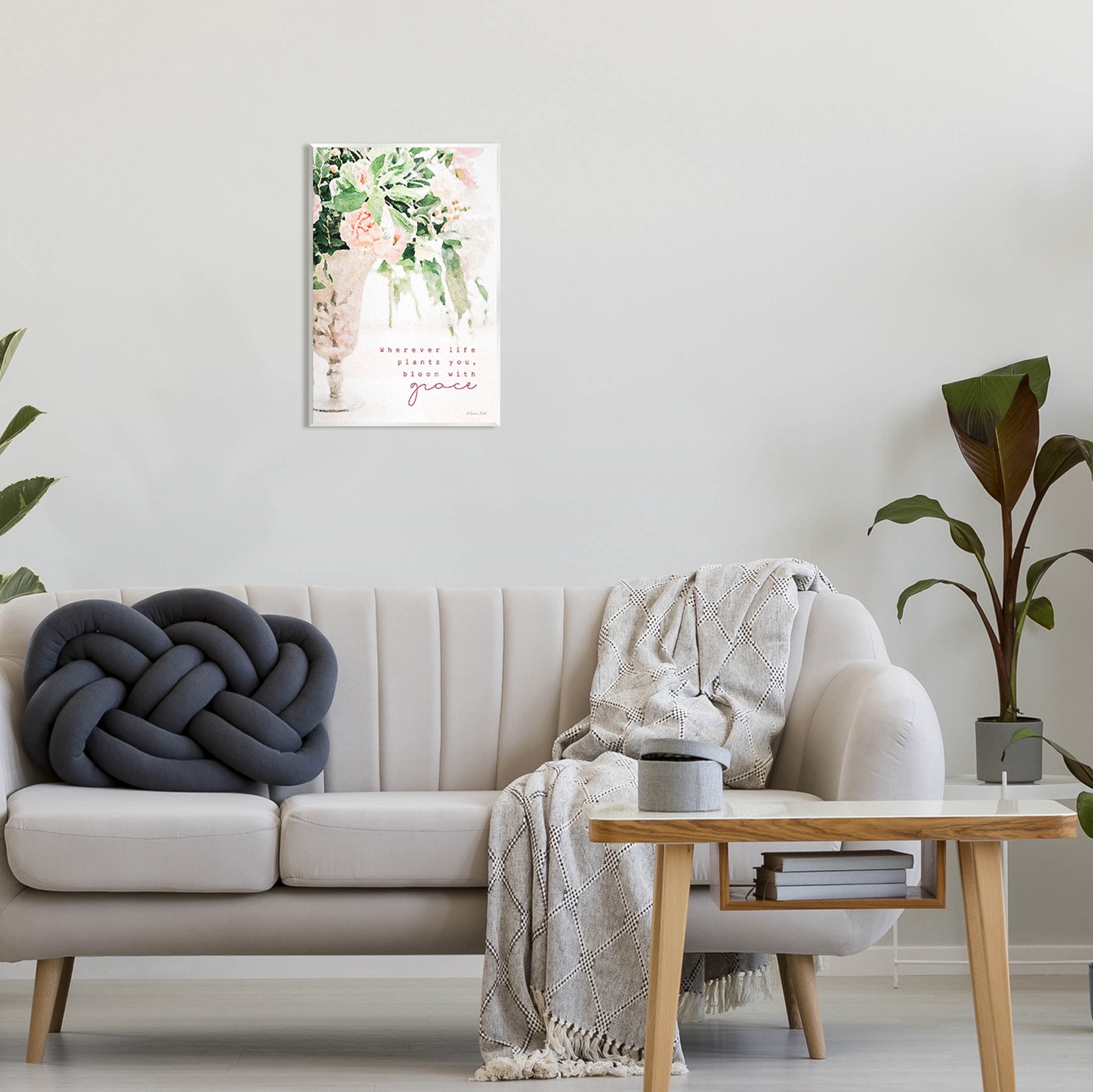 Stupell Industries Bloom With Grace Floral Phrase Graphic Art Unframed Art Print Wall Art, Design by Susan Ball