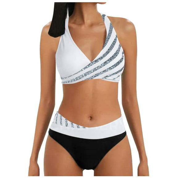 LUOGENLI Womens Swimsuits 1Pc with Shorts Womens Bottoms Bikini Suit Prints Bathing Swimsuit Bikinis Set White Size S