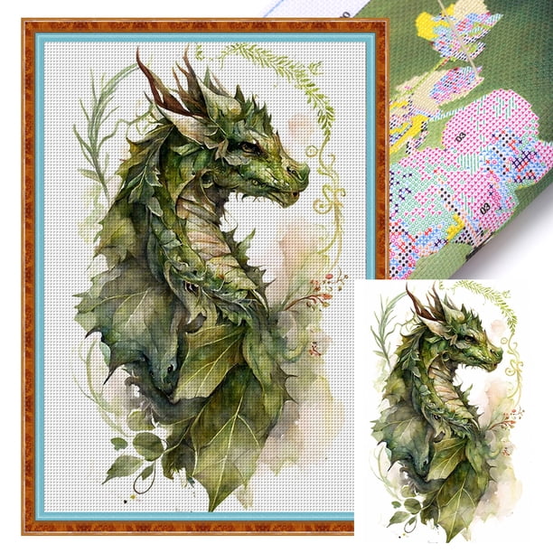 Kit Punto Cruz Con Dragón Impreso Hilo Algodón Ecológico Bordado 11CT 50x70cm
