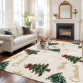 thumbnail image 2 of Christmas Area Rugs 5'x8', Washable Small Throw Rugs for Classroom Bedroom, Winter Pine Tree Gold White Xmas Snowflakes Indoor Outdoor Rug Non-Slip Low Pile Carpet Runner Reversible Floor Mats, 2 of 8