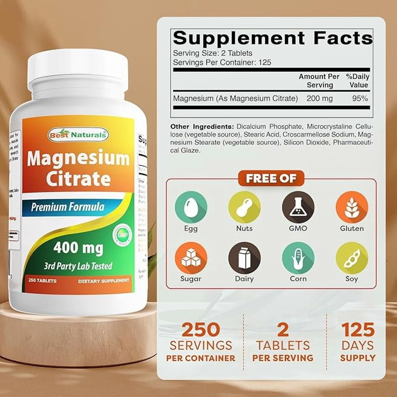 Best Naturals Magnesium Citrate 400mg 250 Tablets