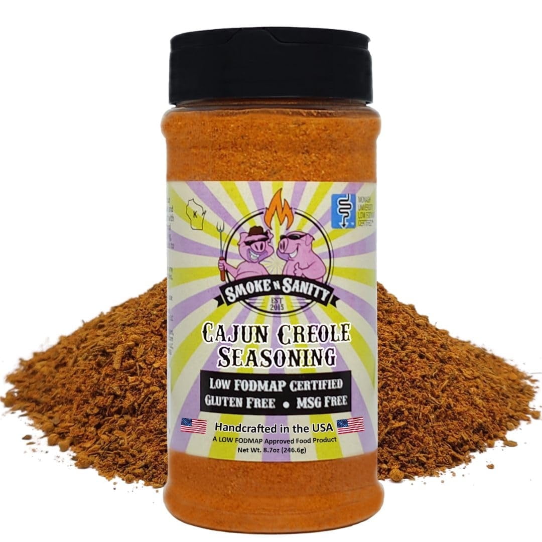 Smoke n Sanity Cajun Creole - Certified Low FODMAP Seasonings - Gluten-Free - Certified Kosher - Dairy Free for Low FODMAP Snacks (8.7 oz)