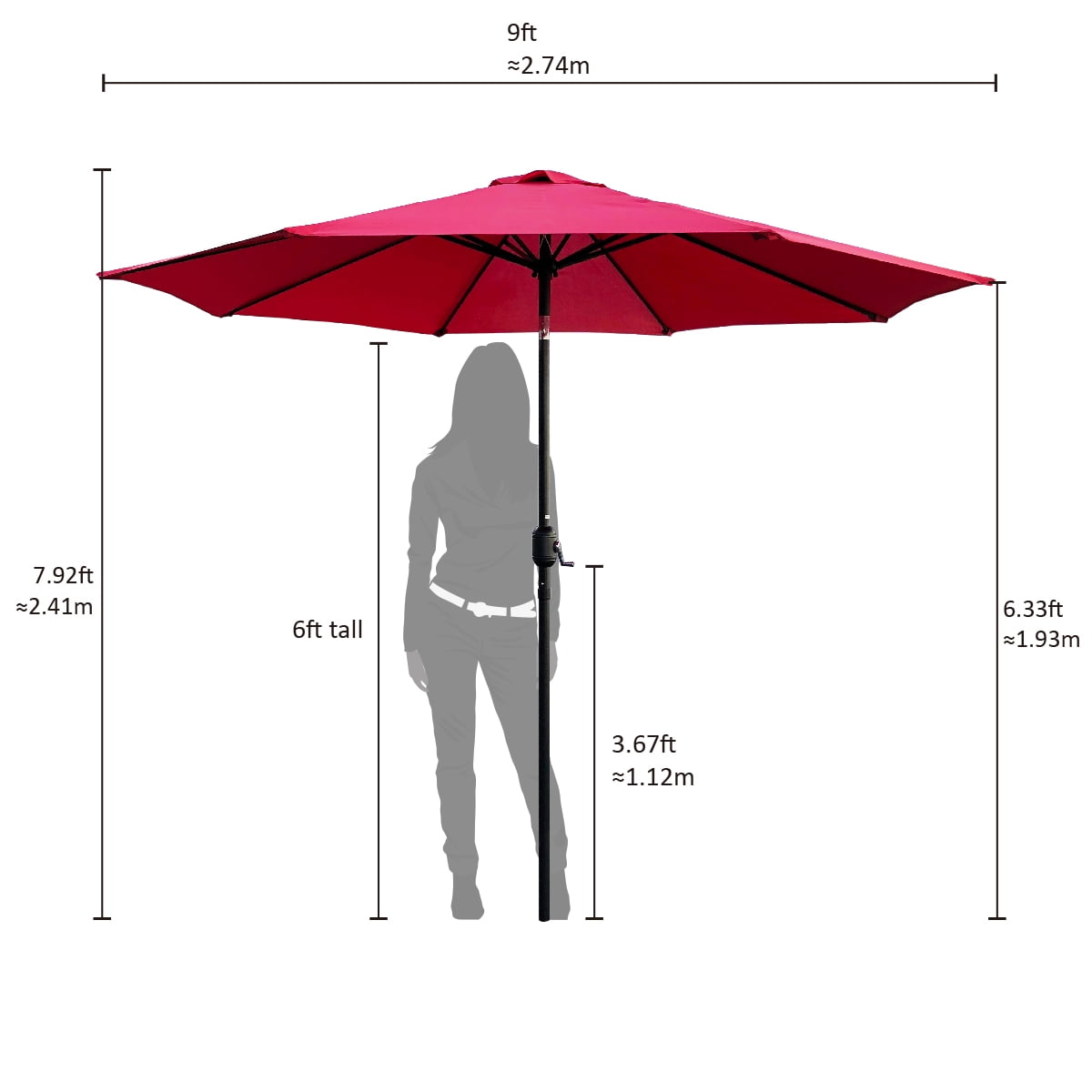 AbbLe 9 Feet Crank & Tilt Patio Umbrella-Red
