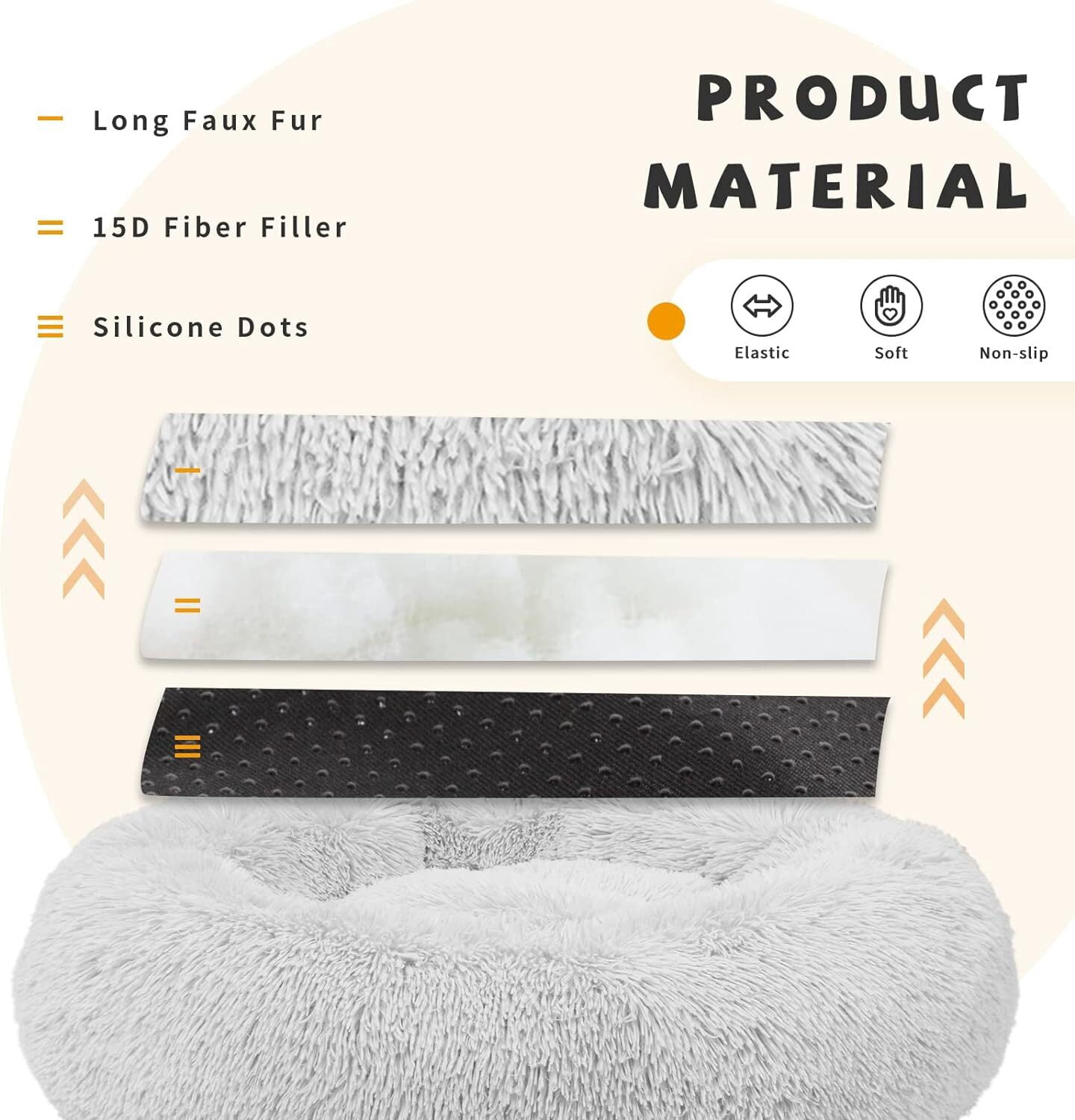 RUseeN Calming Donut Dog Bed, 27.6 inches Round Fluffy Dog Beds for Medium Dogs, Anti-Anxiety Plush Dog Bed, Machine Washable Pet Bed (Light Grey, Medium)