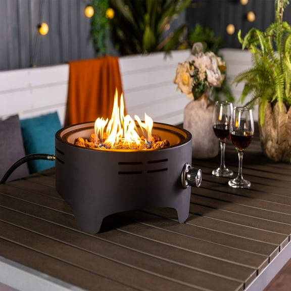 15-inch Portable Propane Fire Pit – Tabletop Fire Pit with Quick Connect Regulator, 30,000 BTU, and Lava Rocks, Black