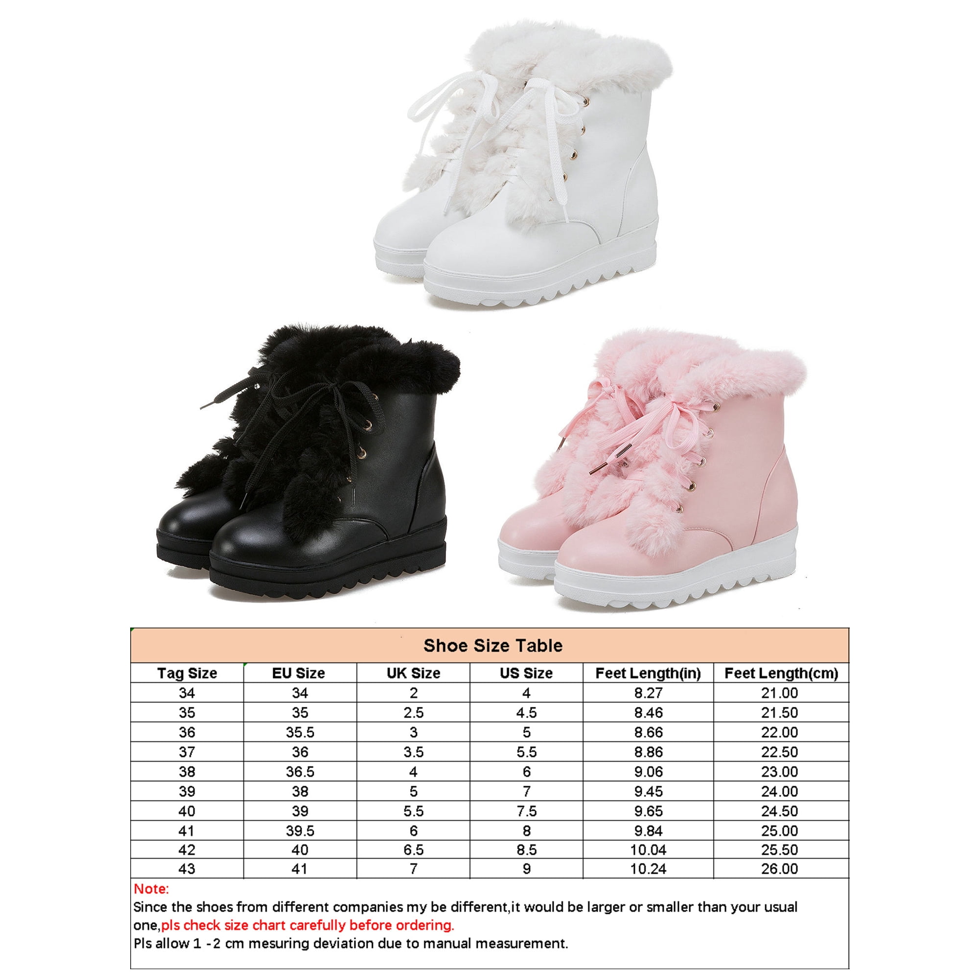 MAWCLOS Womens Hidden Wedge Booties Plush Lined Snow Boots Faux Fur Non slip Winter Boot Lace Up Walking Ankle Bootie White 5.5