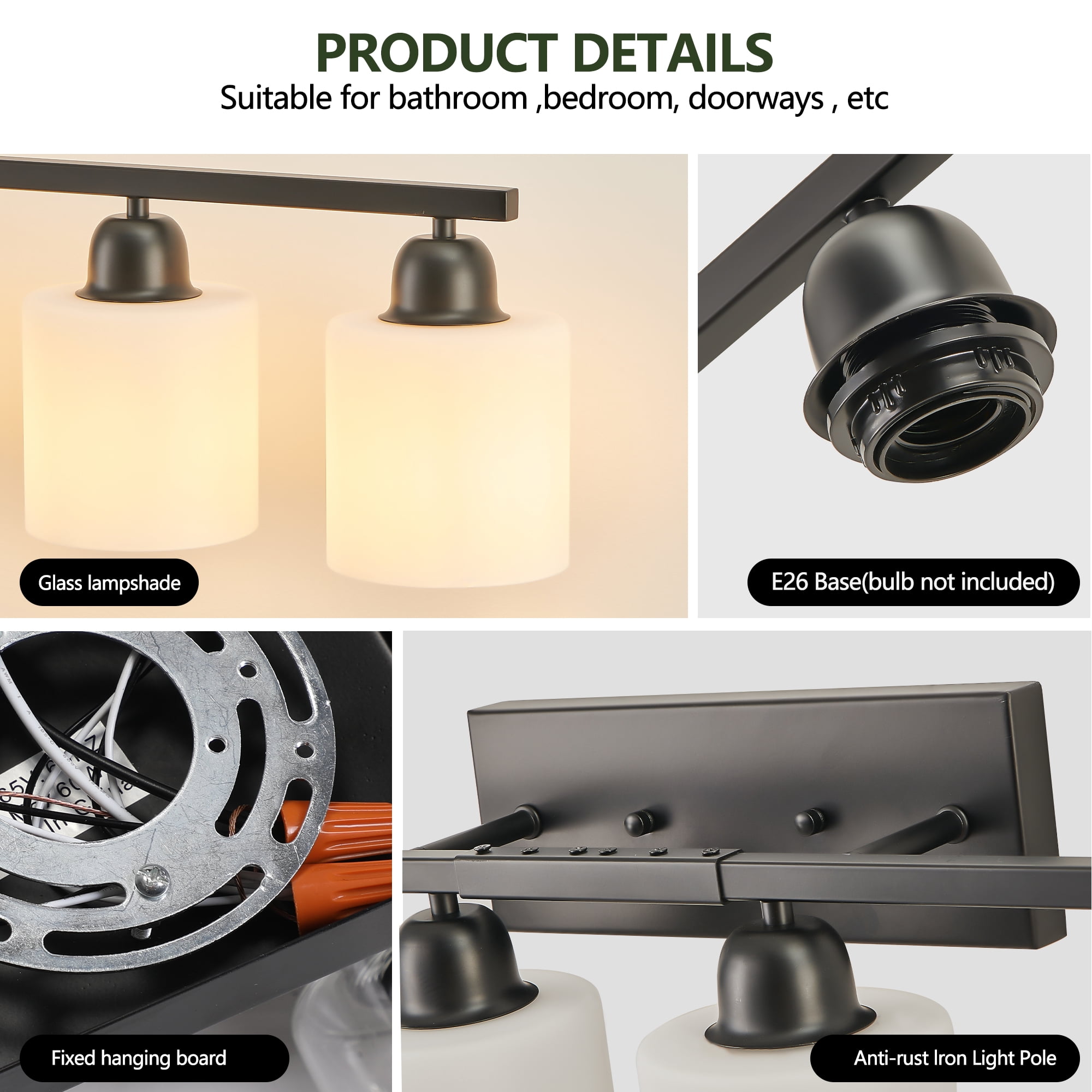 Miniyam 51.6 in 8 Light Black Vanity Light for Bathroom, Wall-Mounted Fixtures Over Mirror, E26, No Bulbs Included