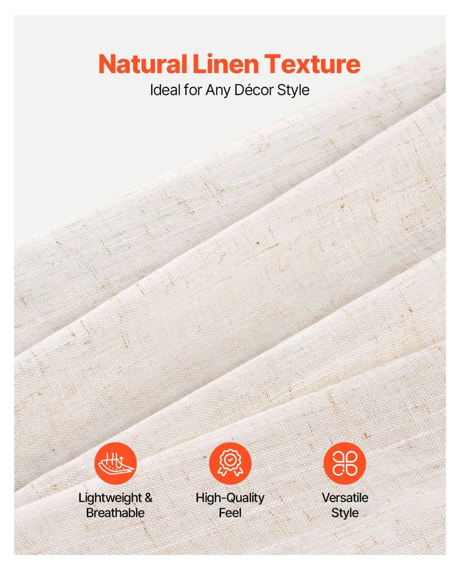 Natural Linen Curtains 52x84 Inch 2 Panels, Light Filtering Semi Sheer Drapes
