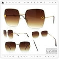 thumbnail image 2 of Womens Jaguar Head Stud Half Rim Metal Rim Oversized Rectangle Sunglasses Gold - Brown, 2 of 8