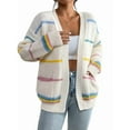 thumbnail image 1 of Suéter Cárdigan Extragrande con Hombros Caídos y Rayas de Colores para Mujer, Abierto Al Frente Albaricoque XL, 1 of 10