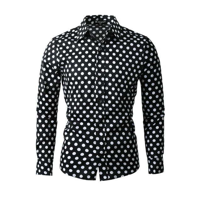 Chemise Habillée à Pois pour Homme, Ajustée, à Manches Longues avec Boutons