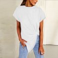 thumbnail image 2 of TYGHBN Women Summer Solid Color Top Knotted Asymmetrical Round Neck Knotted Short Sleeve T Shirt Short Sleeve T Shirt Ladies Long Sleeve T Shirts Long Sleeve T Shirt Tee Shirks for Women Burnout Tee, 2 of 8
