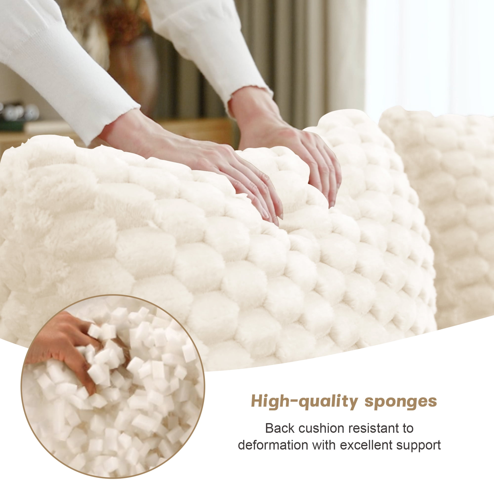 Aukfa 82" Modern Modular Cloud Sofa, Oversized Flannelette 2-Seater Couch with 29" Deep Seat & Two Pillows, No Assembly, White