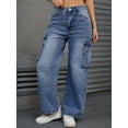 thumbnail image 2 of Unique Bargains Women's High Waisted Casual Wide Leg Baggy Denim Pants S Blue, 2 of 7