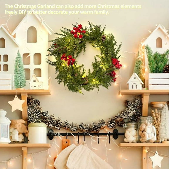 WKSCLPAI Simulation Pine Needles Vines Christmas Decoration 5.9 FT Pine Needles Berry Hazelnut Rattan with LED Lights, Fall Winter Garland for Home Decor