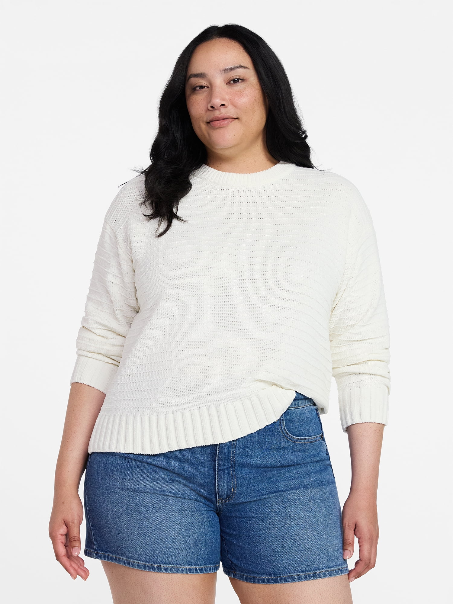 Time and Tru Women's and Women's Plus Long Sleeve Chenille Pullover, Sizes XS-4X