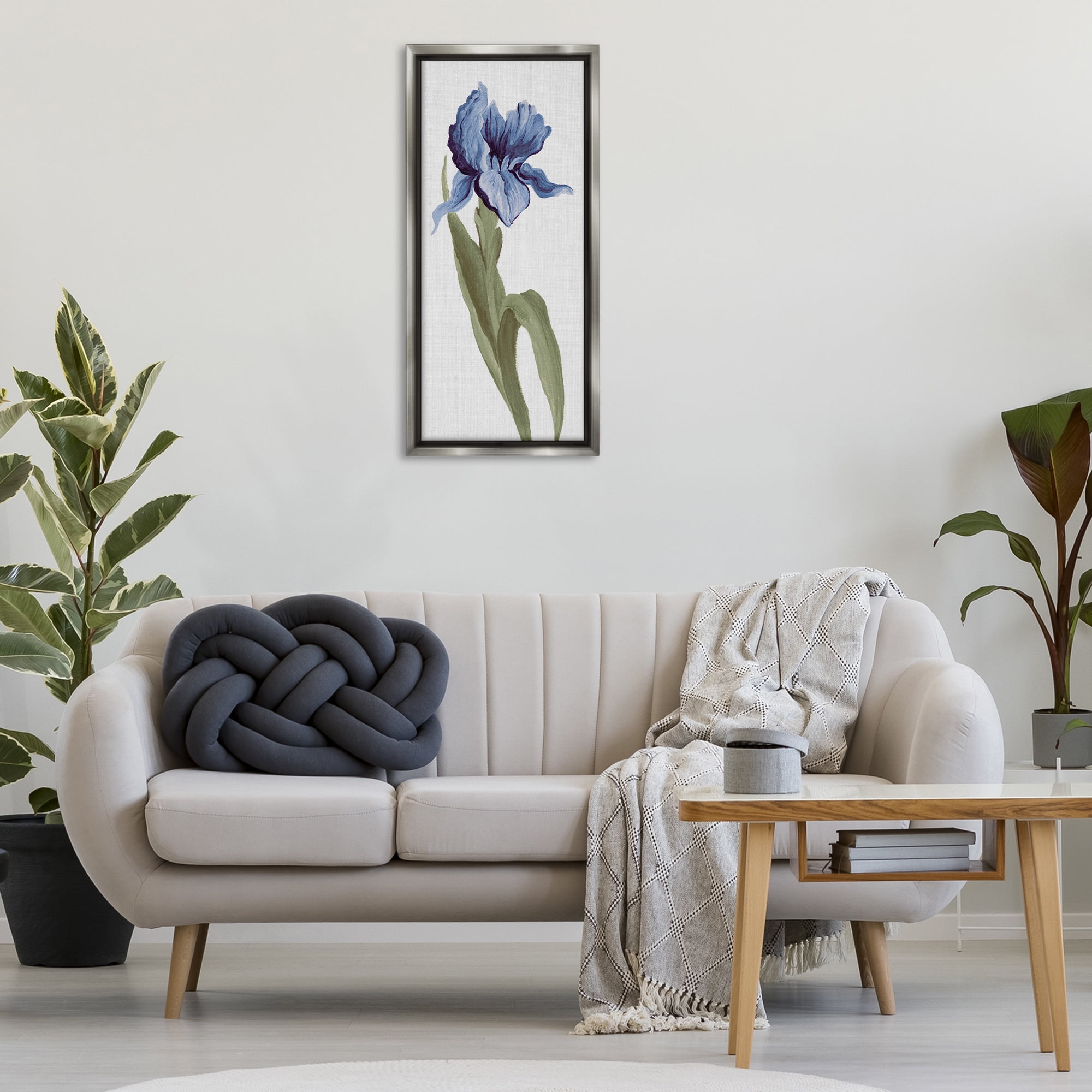 Stupell Industries Blooming Blue Iris Botanical & Floral Painting Gray Floater Framed Art Print Wall Art, 15 x 31