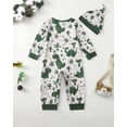 thumbnail image 3 of Kucnuzki Newborn Baby Boys Romper 6-12 Months Winter Clothing Long Sleeves Dinosaur Print Jumpsuit Button Bottom One-piece Overalls with Hat 2pcs Clothes Green, 3 of 7