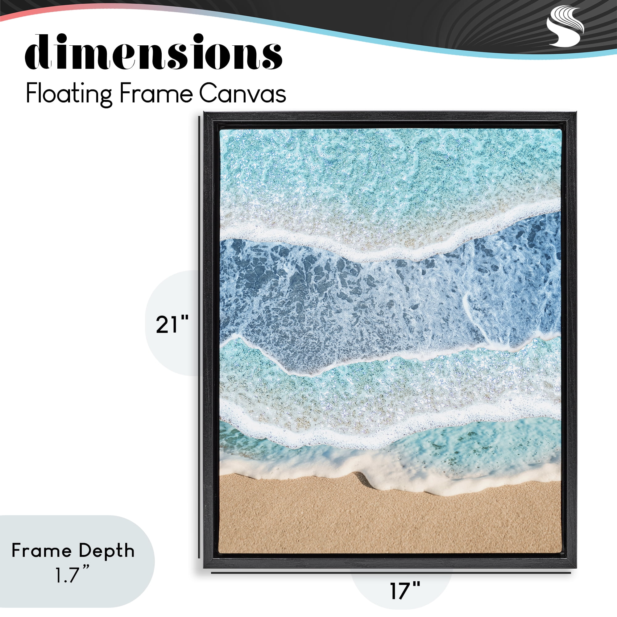 Stupell Industries Overlapping Shore Waves Black Framed Floater Canvas Wall Art, design by Jesse Keith