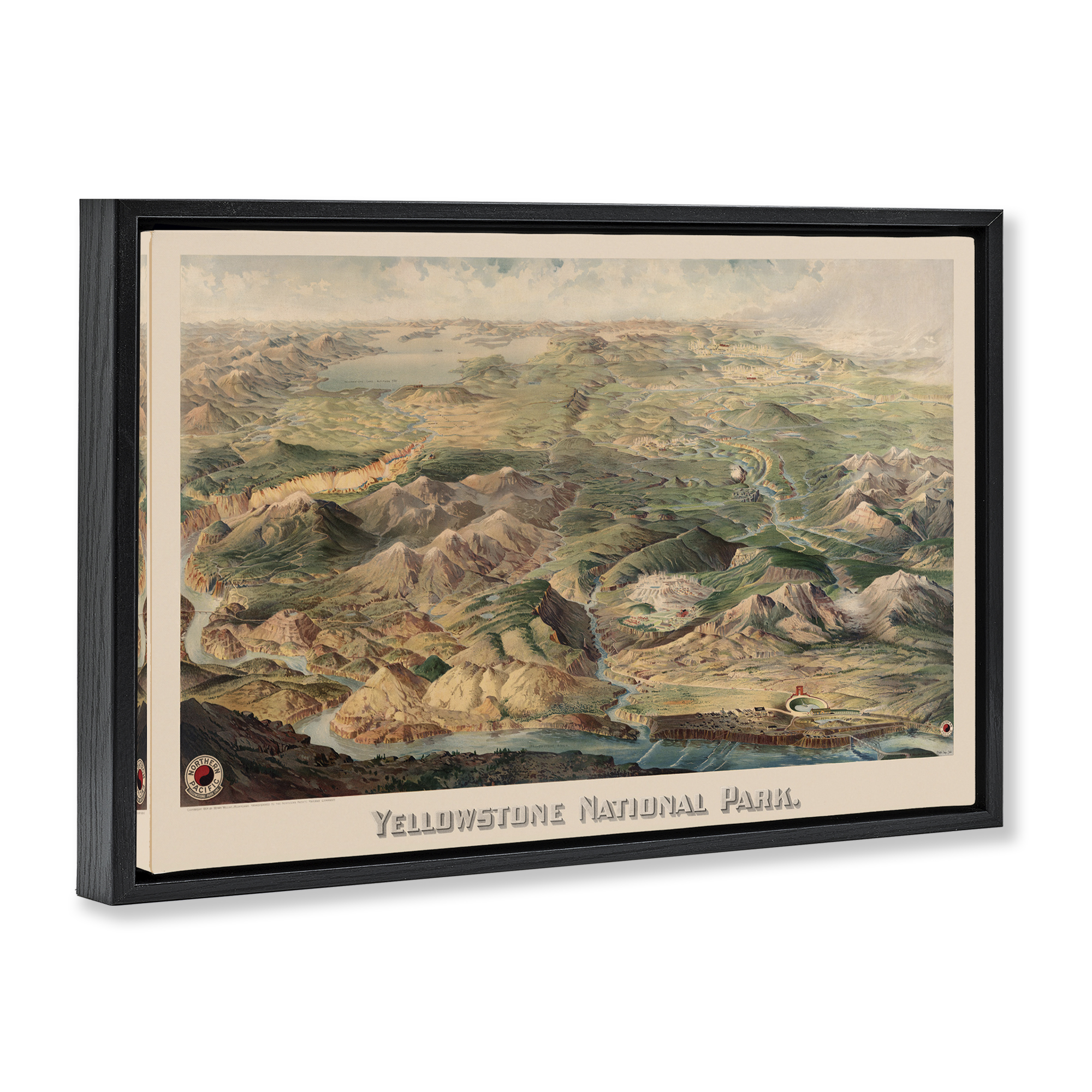 Stupell Industries Vintage Yellowstone Park Landscape Painting Black Floater Framed Art Print Wall Art, 31 x 21