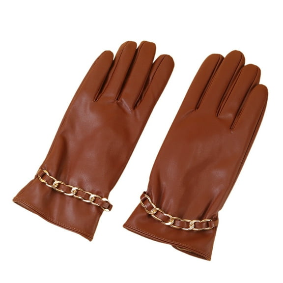 MIASHUI Women's Leather Gloves with Lining, Winter Warm Touchscreen Gloves for Driving, Waterproof Riding Gloves, Cold Weather Windproof Gloves Brown