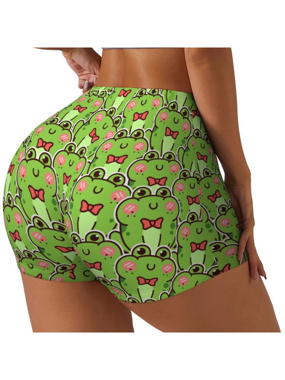 Picia Cute Green Frog Printed Workout Shorts for Women Seamless Scrunch Butt Lifting High Waisted Yoga Gym Booty Running Moisture-wicking Short Pants-