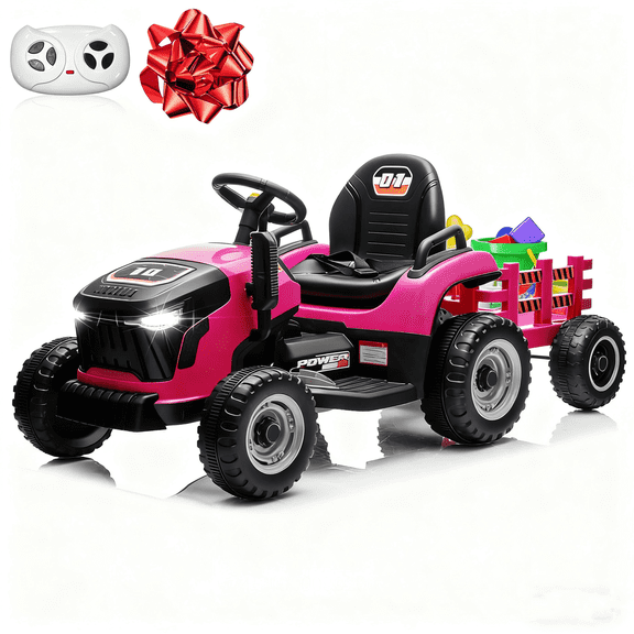 Jorfly 24V Ride-On Toys Dump Truck with Remote Control – Power Car Wheels,3 Speeds, Shovel & Trailer, Outdoor Electric Car for Kids (Pink)