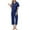 Navy, variant on Ashirexll Pajamas for Women Set, Two Piece Sets for Women, Solid Color Ice Silk Satin Short Sleeve Top and Short Pant Home Set