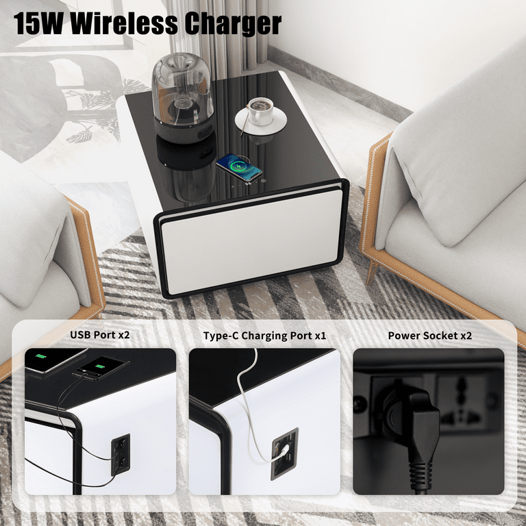 Fridge Smart Side Table Wireless Charging Bedroom Night Stand Furniture  Table with Cooler Drawer : : Home