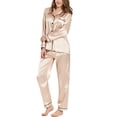 thumbnail image 2 of Pijama de satén de seda para mujer, ropa de dormir de dos piezas, conjunto de Pijama largo de manga larga con botones, 2 of 3
