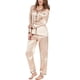 thumbnail image 3 of Pijama de satén de seda para mujer, ropa de dormir de dos piezas, conjunto de Pijama largo de manga larga con botones, 3 of 4