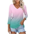 thumbnail image 2 of Lmnyox Women's Fashion Shirts 3/4 Sleeve V Neck Casual T Shirts 2025 Spring Summer Loose Trendy Blouse Tops, 2 of 7