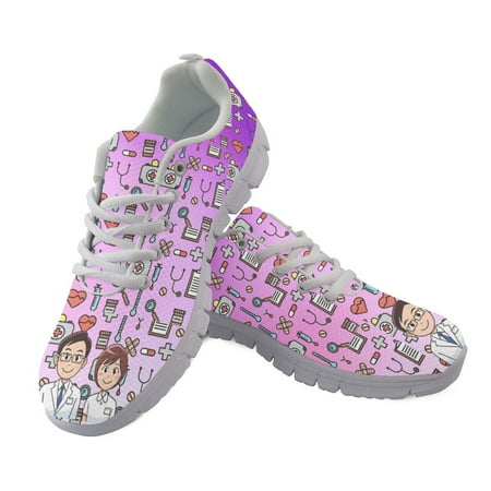 

Summer Lace Up Sport Jogging Running Shoes For Women Nurse Walk Casual Shoes Doctor Print Mesh Ladies Sneakers Womens Flats