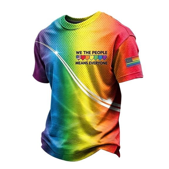 GrmtClth Pride Month Vibrant Gradient T-Shirt for Men Full Rainbow Ombre Crew Neck Short Sleeve "We The People Means Everyone" Casual Wear Dark Green 4XL