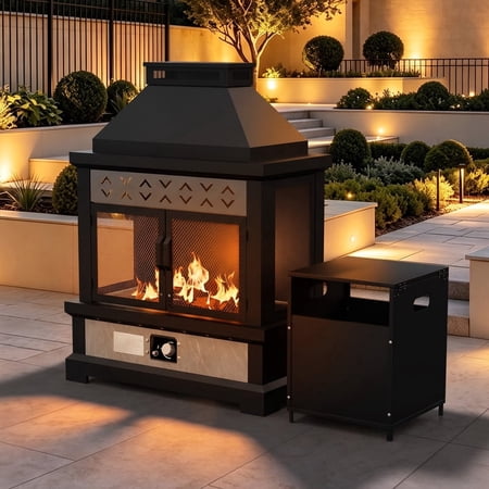 Gardenbee Outdoor Ventless Propane Fireplace Gas Fireplace 50000 BTU with Ceramic Logs Rain Covers CSA Certified for Outside Backyard