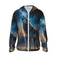 thumbnail image 2 of Uemuo Lonely Night Sky Wolf Pattern Women's Full Zip UPF 50+ Sun Protection Hoodie Jacket Long Sleeve Sun Shirt Hiking Outdoor Performance with Pockets-XX-Large, 2 of 9